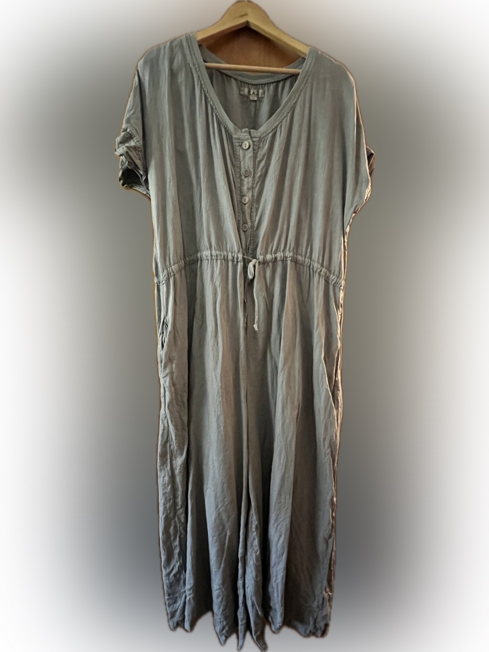 FLAX - Linen Jumpsuit Wide Leg Button Front Pockets